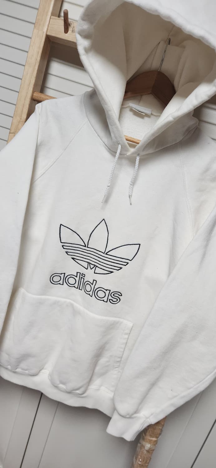 L 아디다스 90s 빅로고 오버핏 아이보리x화이트 후드티 상품이미지3