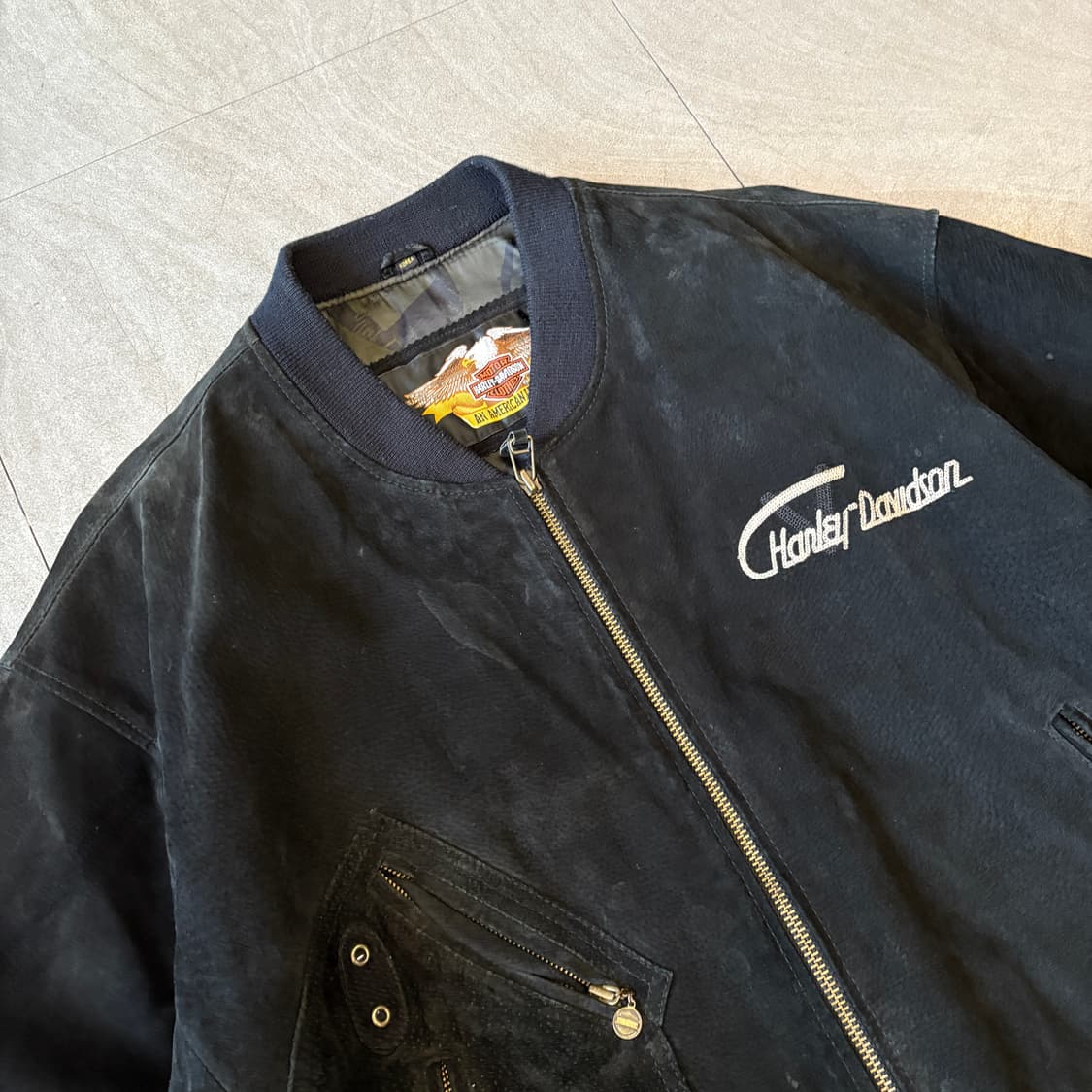 90s 91년 7월 생산 할리 데이비슨 가죽 스웨이드 자켓 상품이미지3