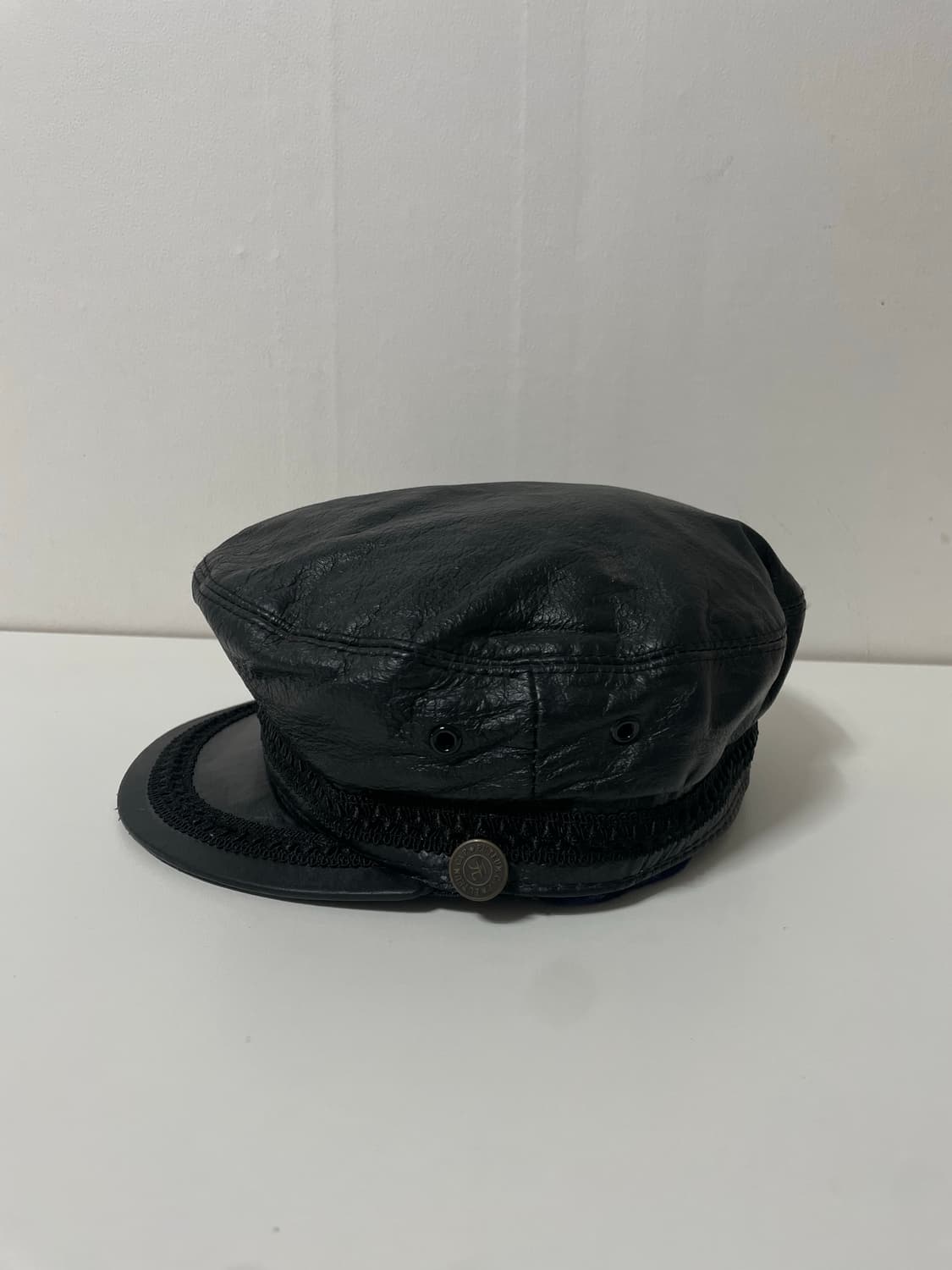 블랙 올드스쿨 레더 가죽 헌팅캡 모자 상품이미지2