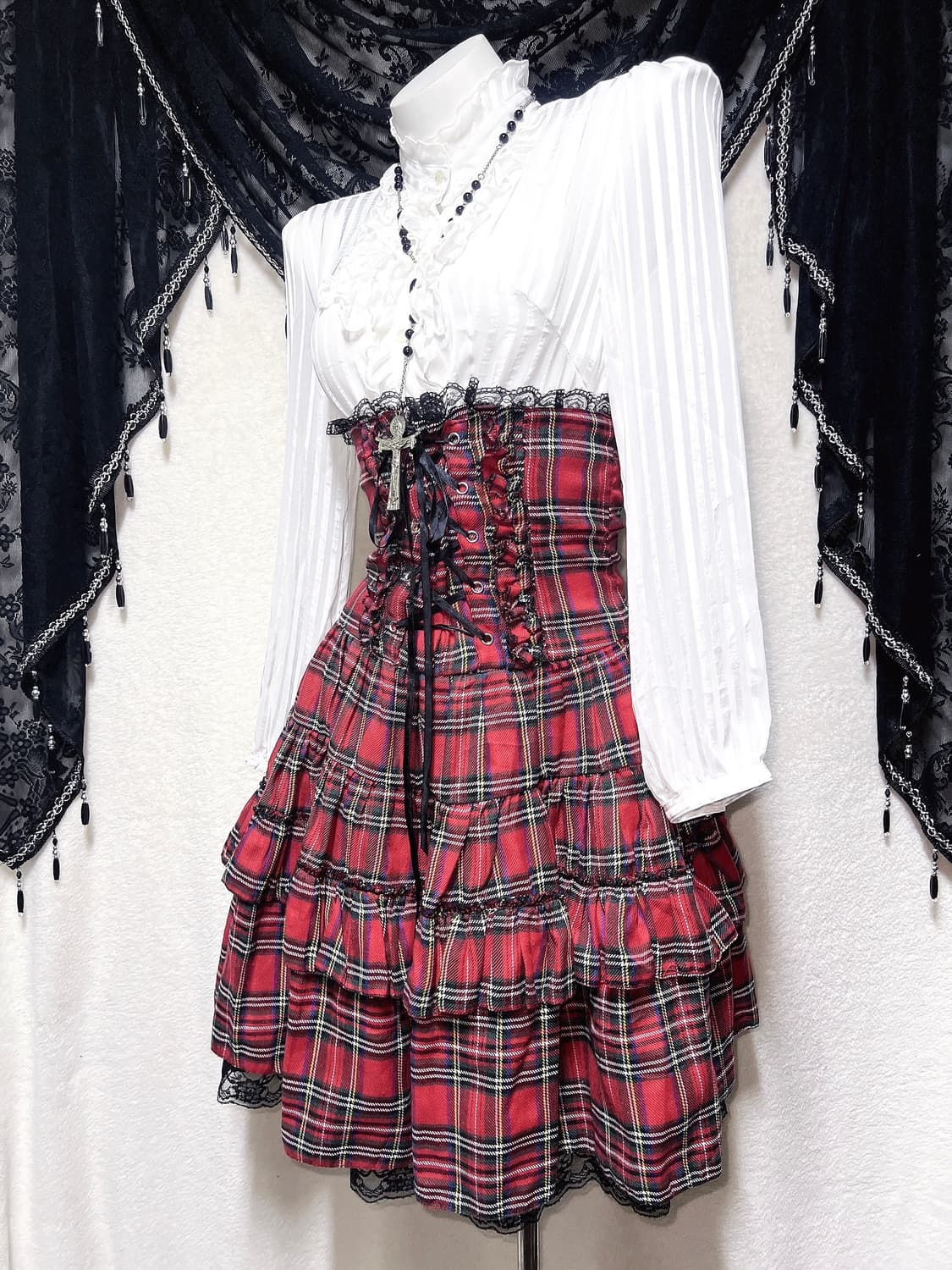 드러그허니 타탄체크 캉캉스커트 코르셋원피스 나나미사 고스펑크 갸루 캐캐체 상품이미지1