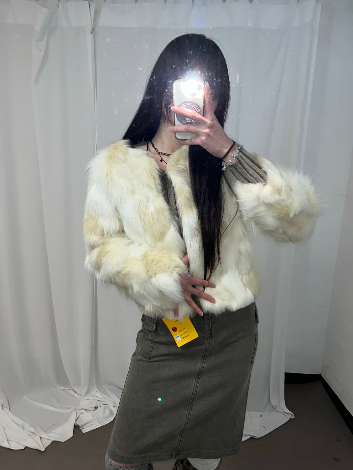 라떼갸루st 아이보리 믹스 컬러 에코퍼 자켓 상품이미지1