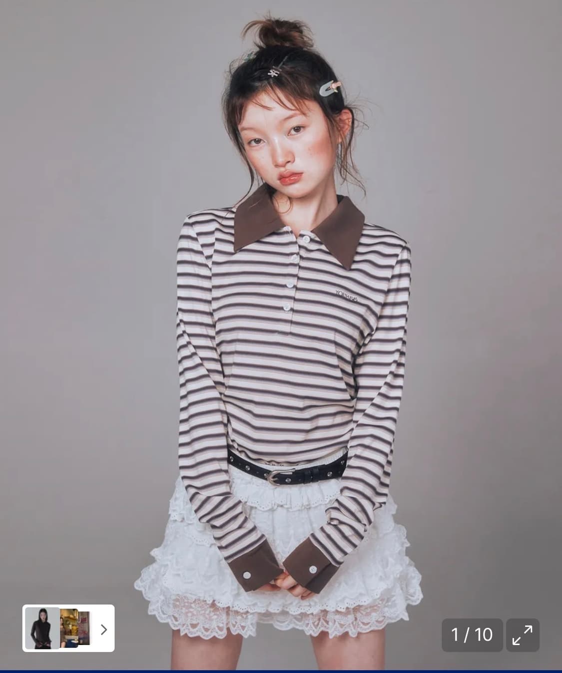 유희 STRIPE LONG SLEEVE PK T-SHIRTS BROWN 상품이미지1