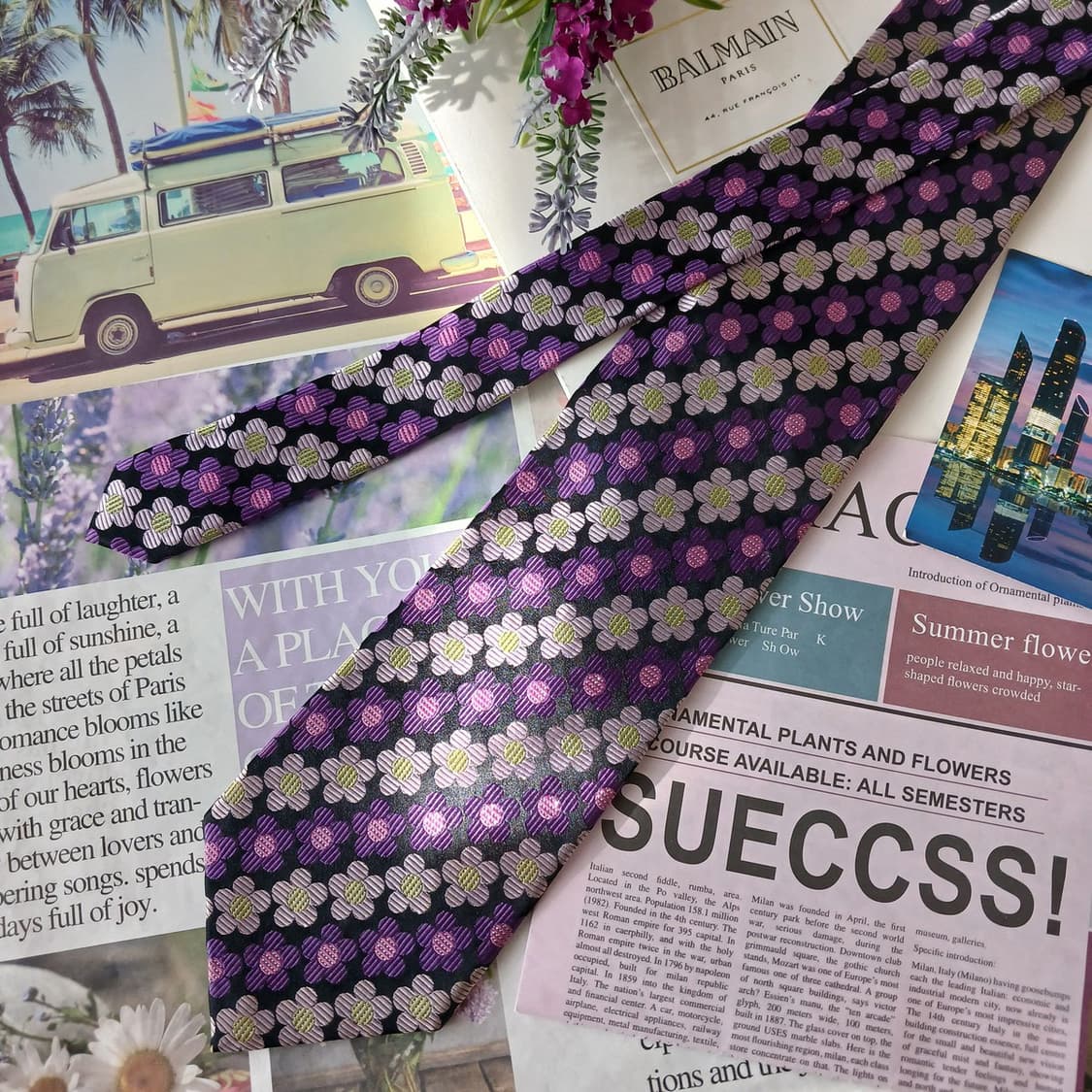 발망 실크 퍼플 플라워 패턴 넥타이 9.5cm A+등급 A19449
 상품이미지3