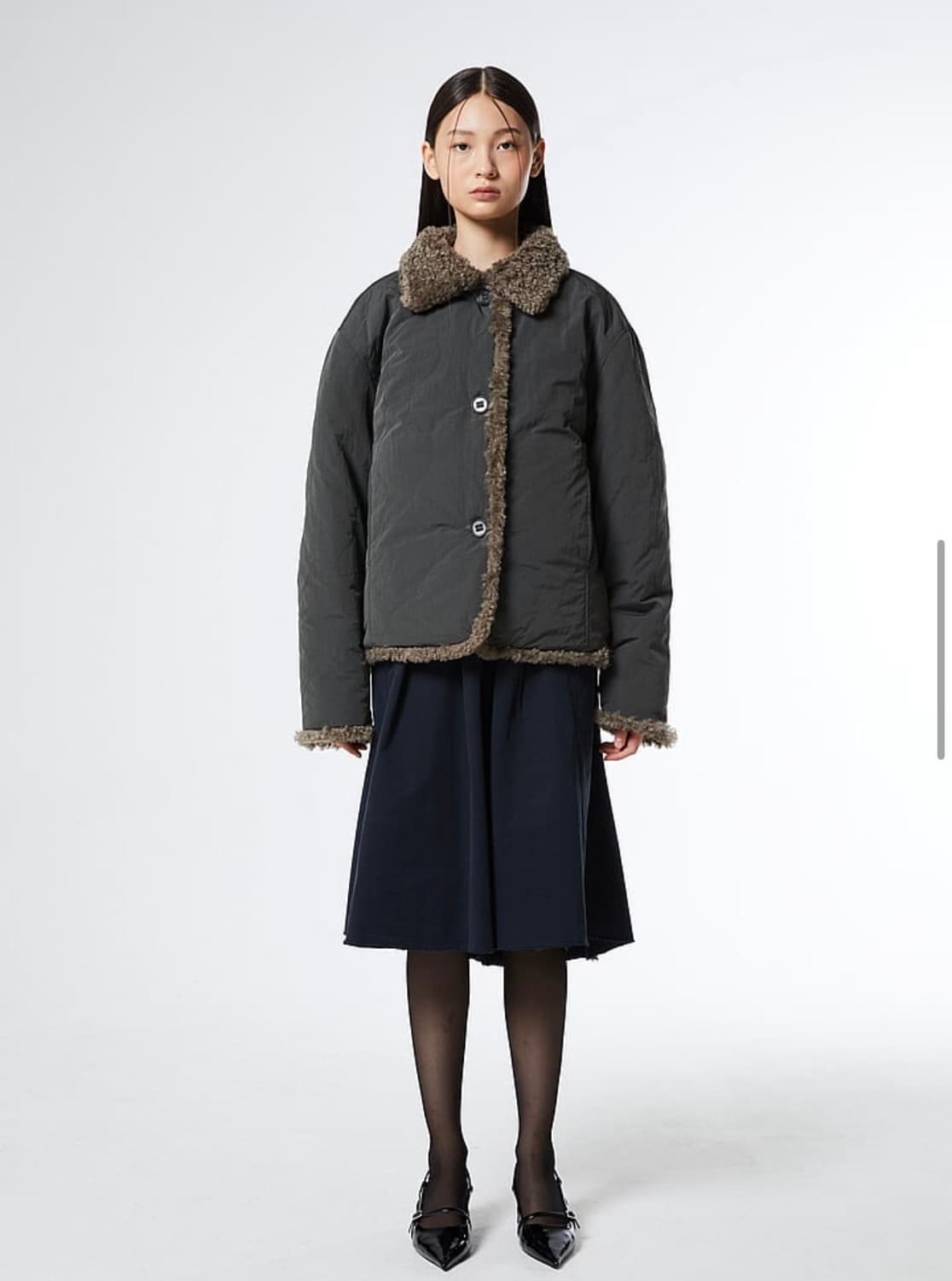 밀로우먼 버튼 리버시블 퍼자켓 m 차콜 상품이미지3