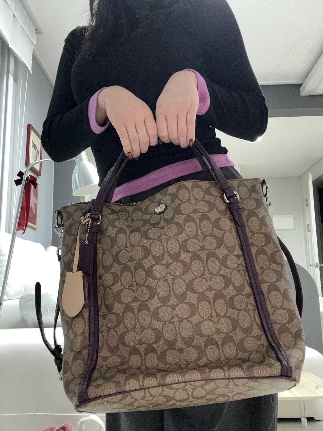 💜 PLUM COACH 코치 시그니처 캔버스 토트백 (퍼플 라인)  상품이미지3