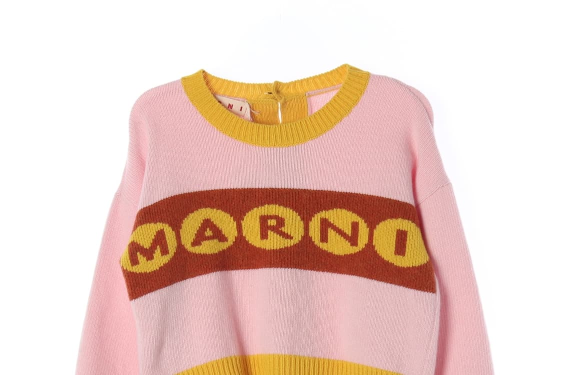 (새상품)[M]마르니 울100% 핑크 로고 크롭 반팔 니트
 상품이미지3