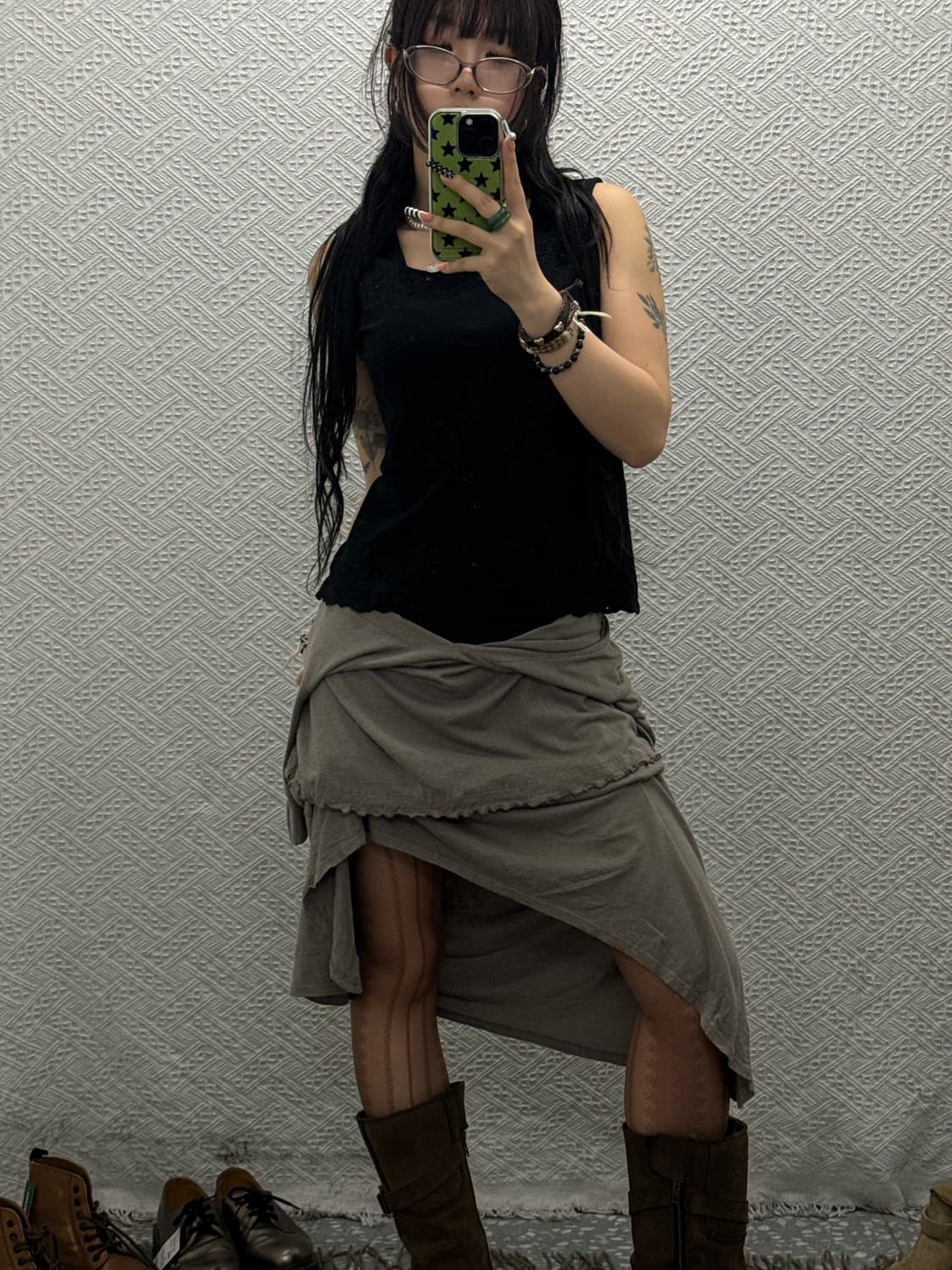 빈티지 오리엔탈 펀칭 플라워 고스 모리 슬리브리스 나시 K0094 상품이미지2