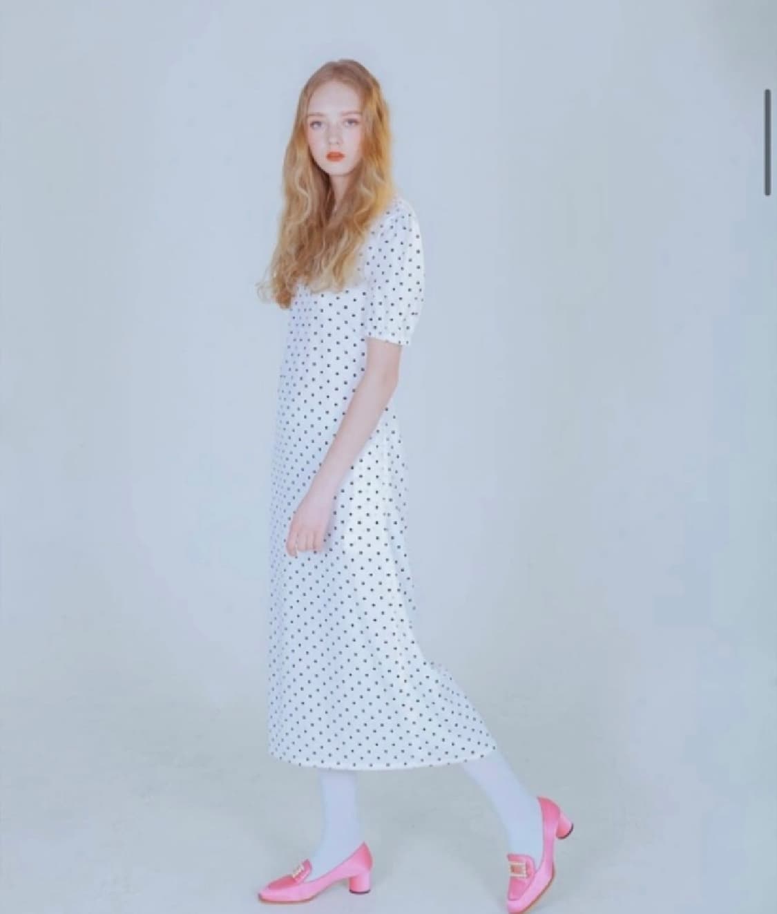 필로컬리 백슬릿 꽃단추 도트 롱 원피스 Free 상품이미지1