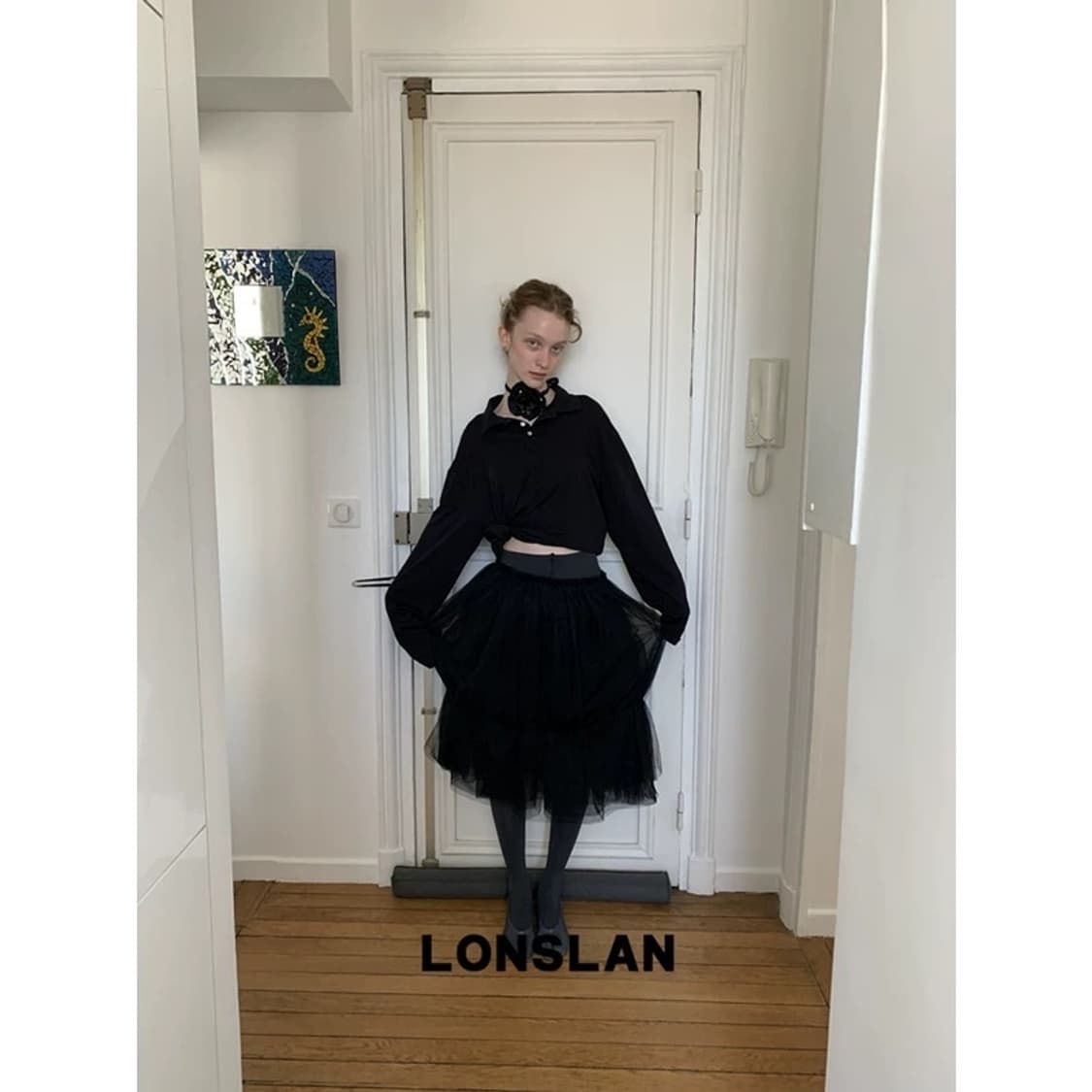 LONSLAN 2025 SUMMER 黑色半裙纱裙 샤스커트 상품이미지6