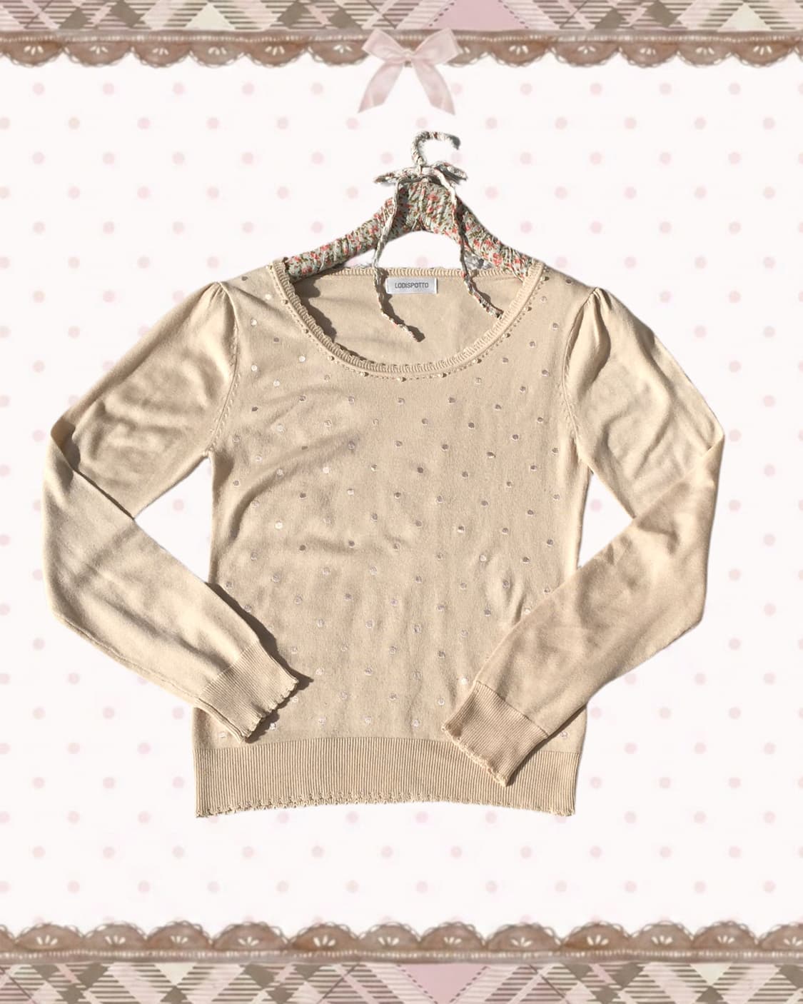 로디스포토 베이지 진주 비즈 도트 니트 상품이미지1