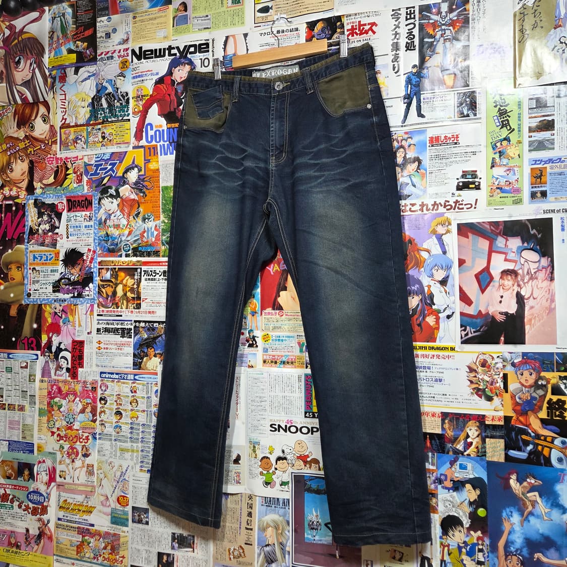 카키 배색 빈티지 워싱 데님 팬츠 상품이미지7