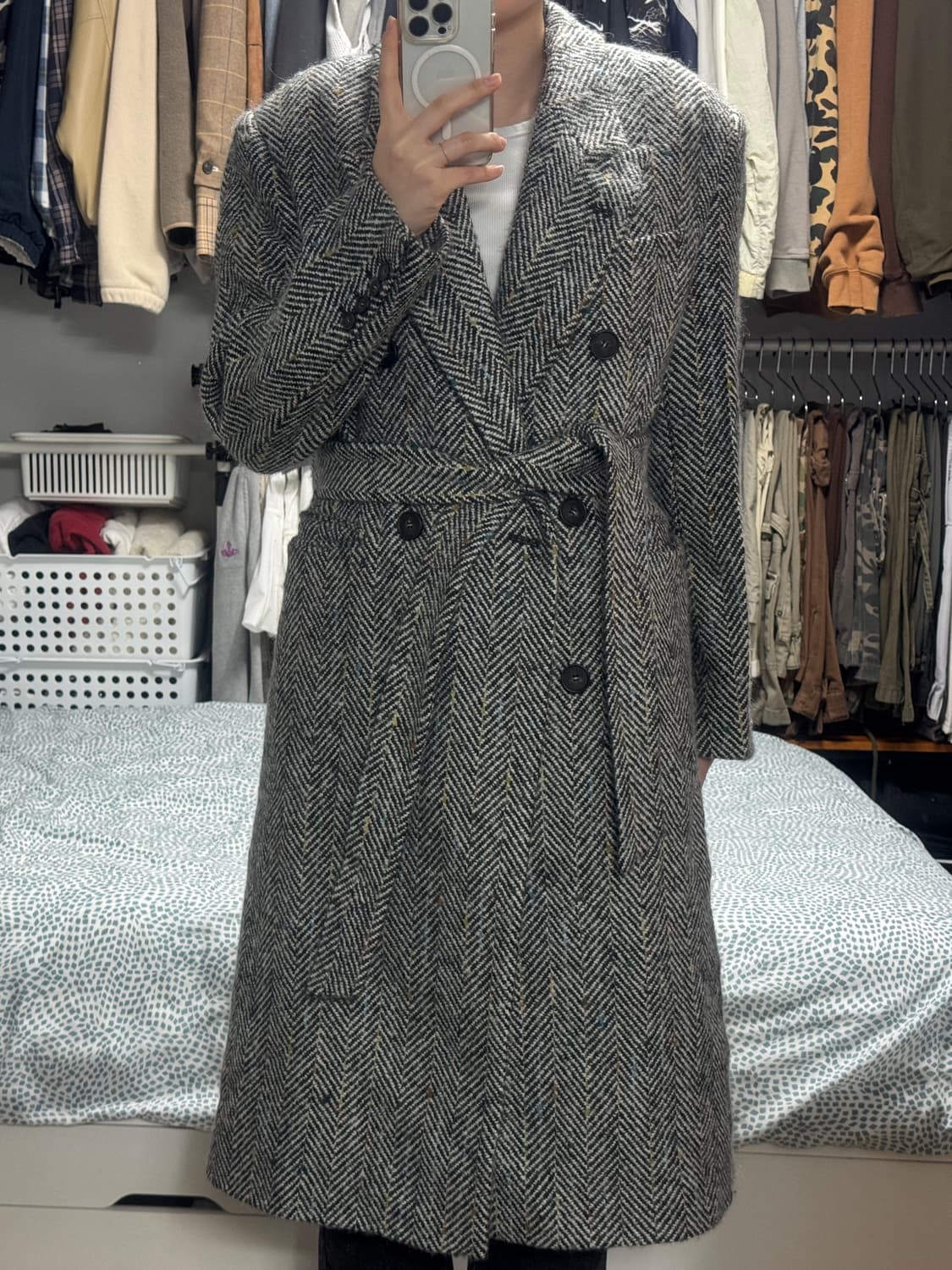 인스턴트펑크 21FW 오버사이즈 울 더블 롱 코트 그레이헤링본 상품이미지1