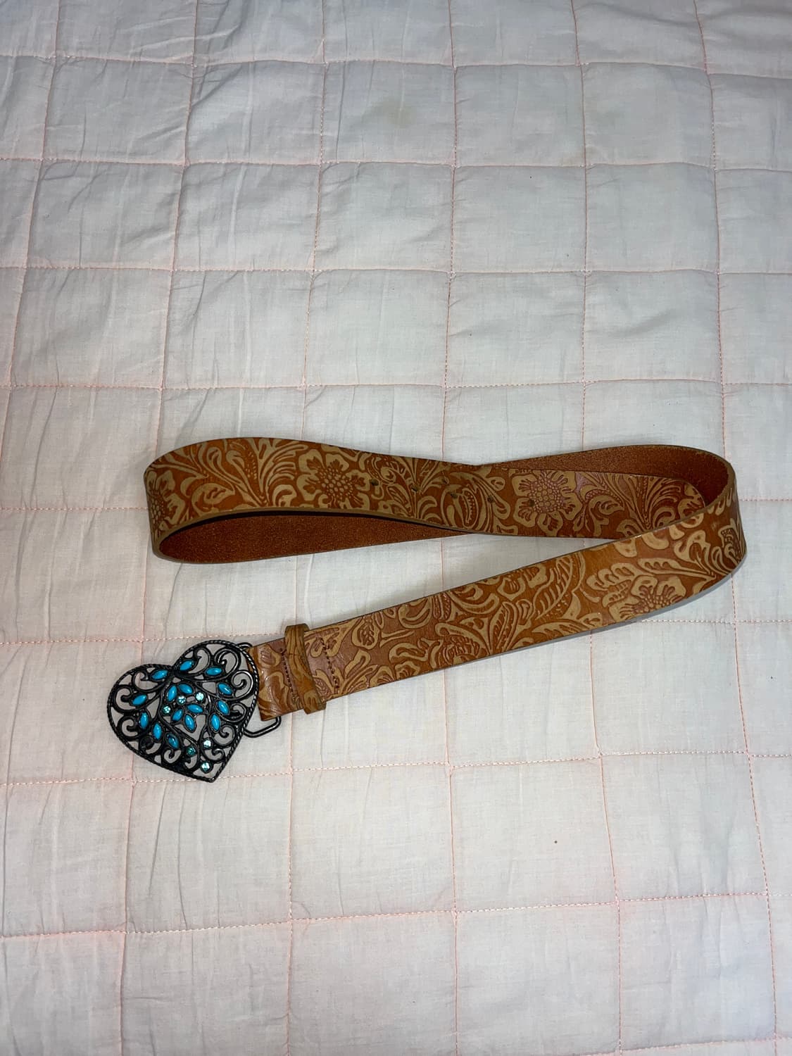 빈티지 터키 하트 버클 플라워 패턴 벨트 상품이미지1