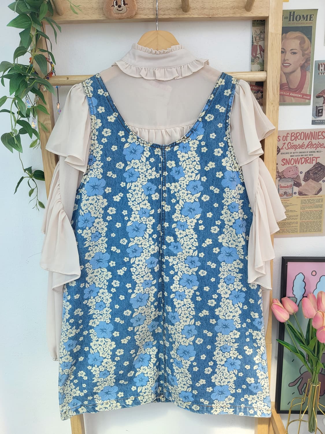 플라워 데님 멜빵 원피스 상품이미지6