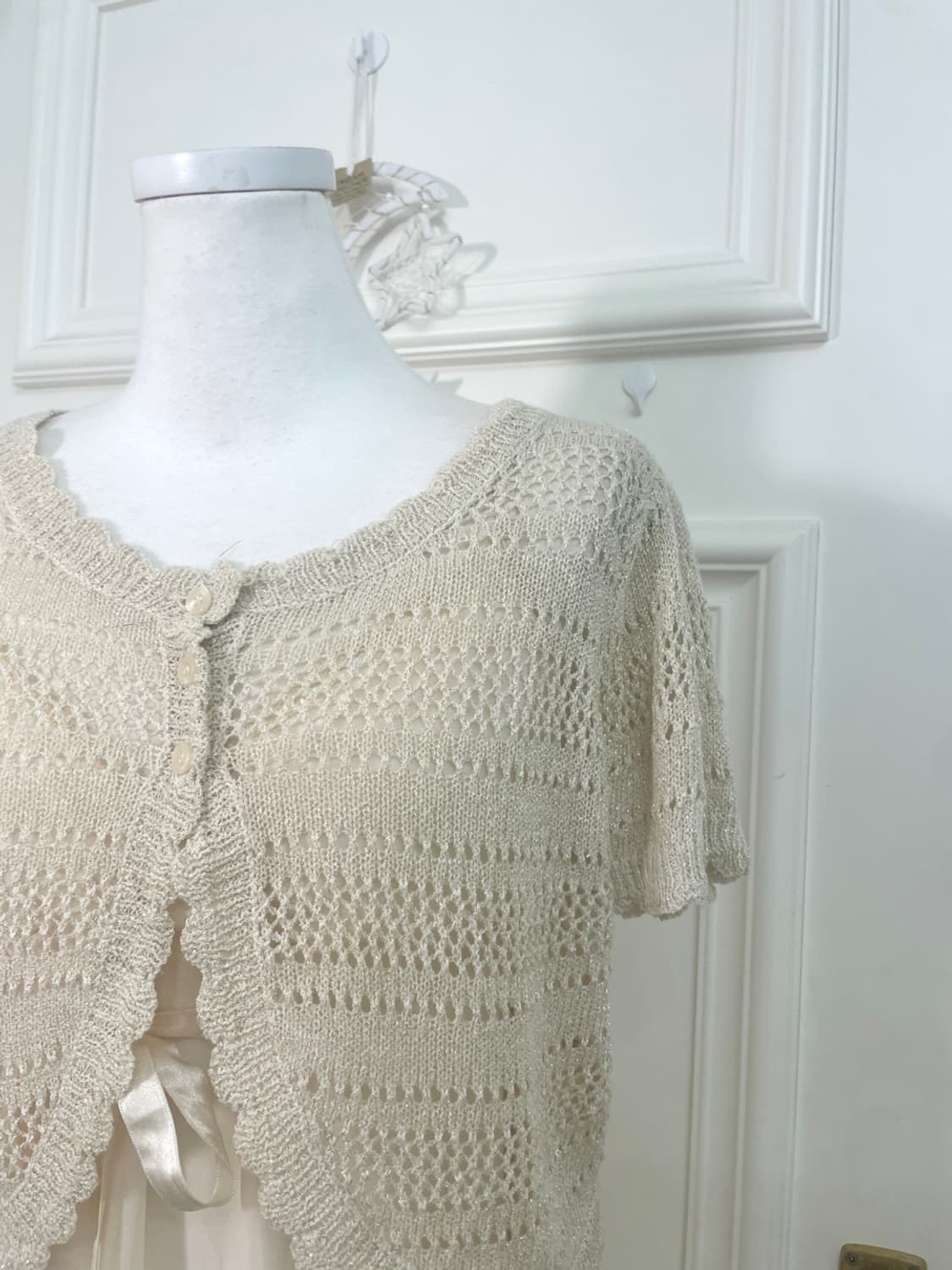 beige glitter mini crochet bolero 상품이미지7