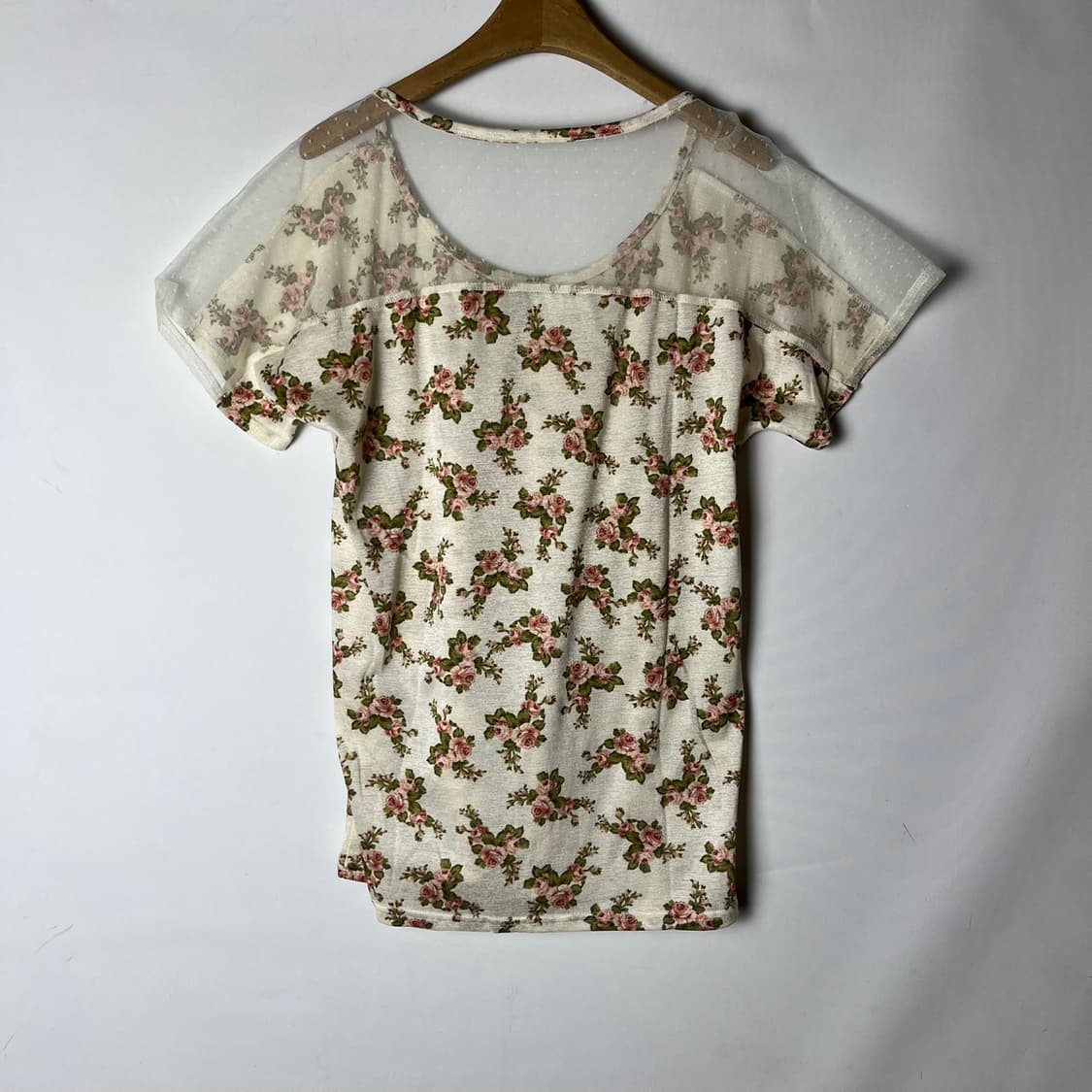 [JPN] 빈티지 러블리 플로럴 시스루 반팔티셔츠 상품이미지2