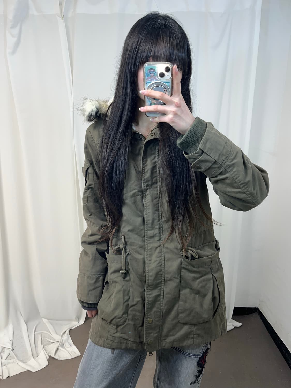 00‘s 카키 울프죠 야상 점퍼 (하자 확인 필수) 상품이미지5