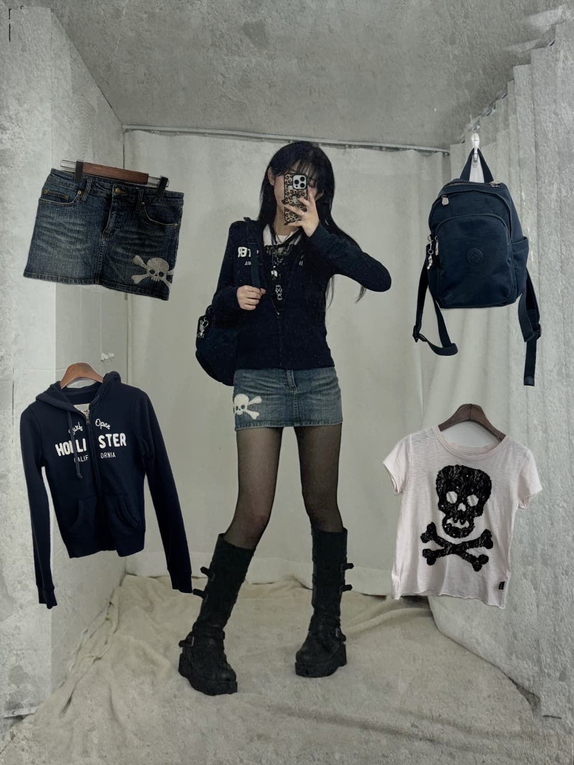 홀리스터 딱붙 데일리 네이비 해골 펑크 코디세트 상품이미지1