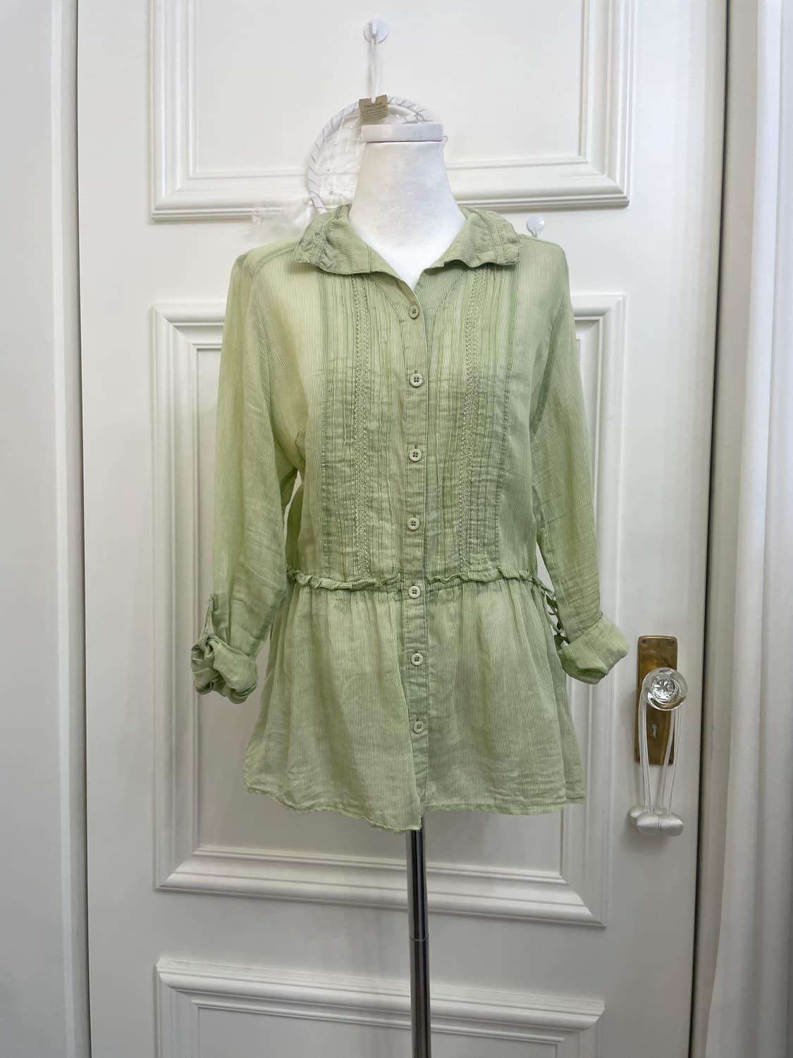 olive stripe side string long blouse 상품이미지1