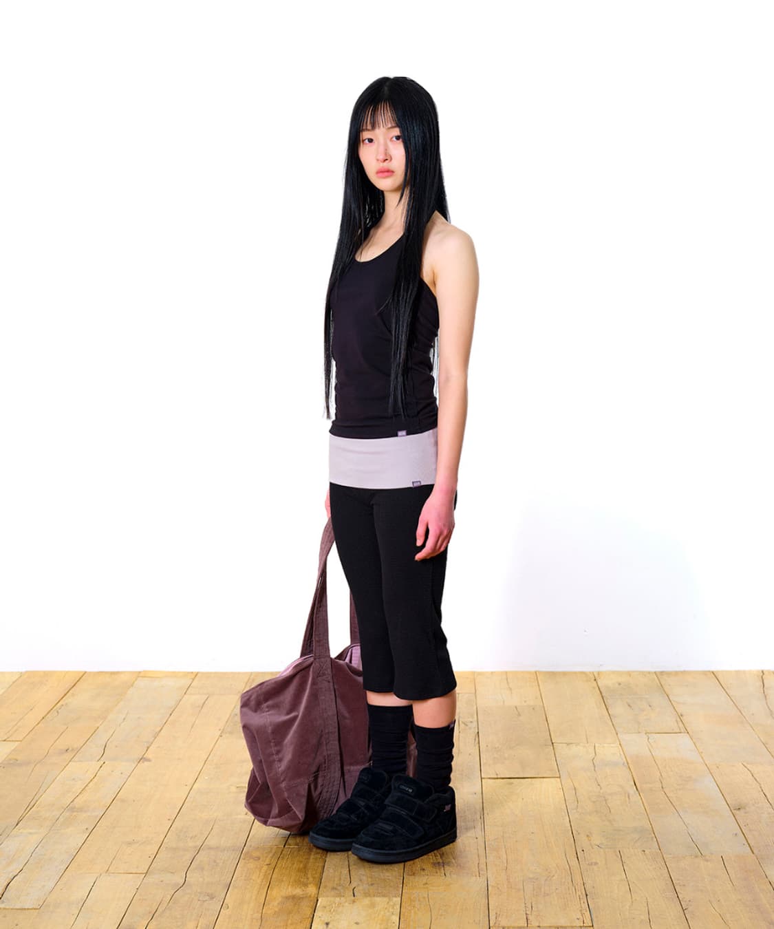 038 MINI WAFFLE FOLDING LEGGINGS BLACK  상품이미지2