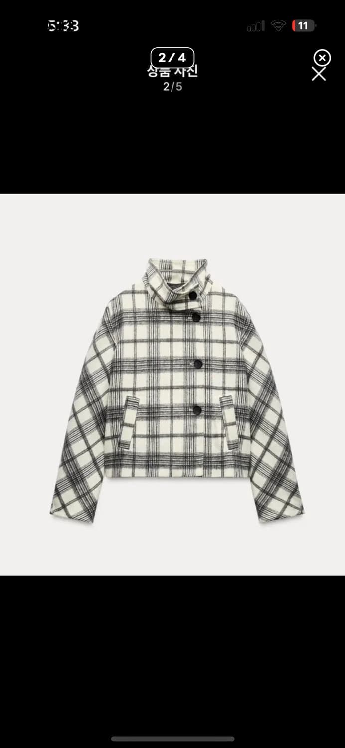 (새상품) 자라 ZARA 체크 하이넥 코트 s 상품이미지2