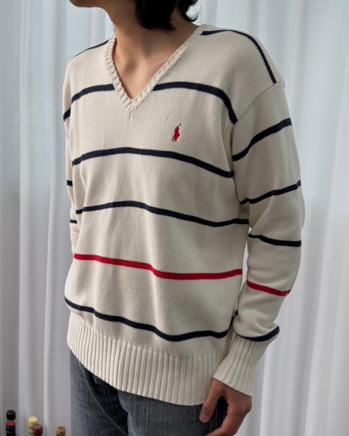 [M]폴로 랄프로렌 스트라이프 브이넥 코튼 니트 상품이미지4