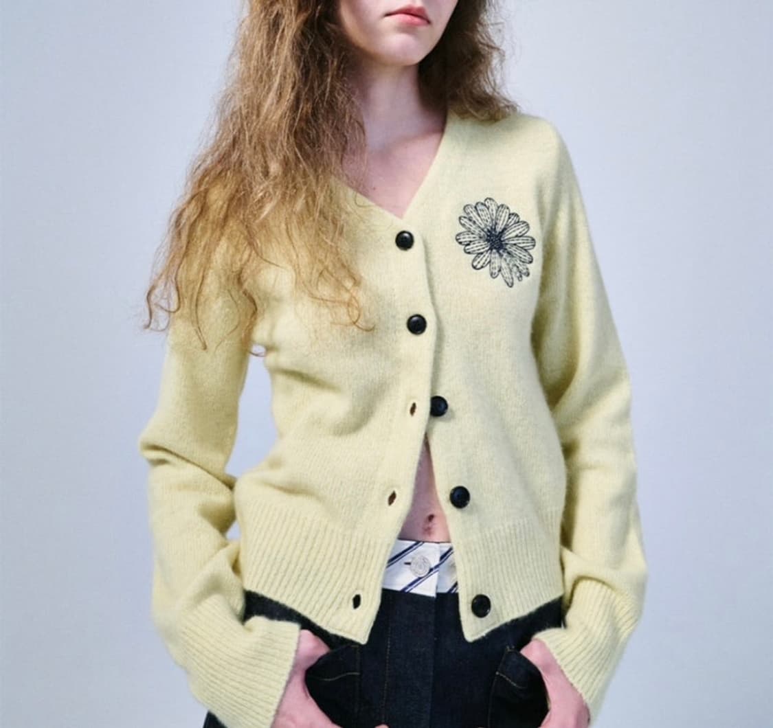 마르디 메르크디 라쿤 블랜디드 브이넥 가디건 옐로우 네이비 상품이미지1