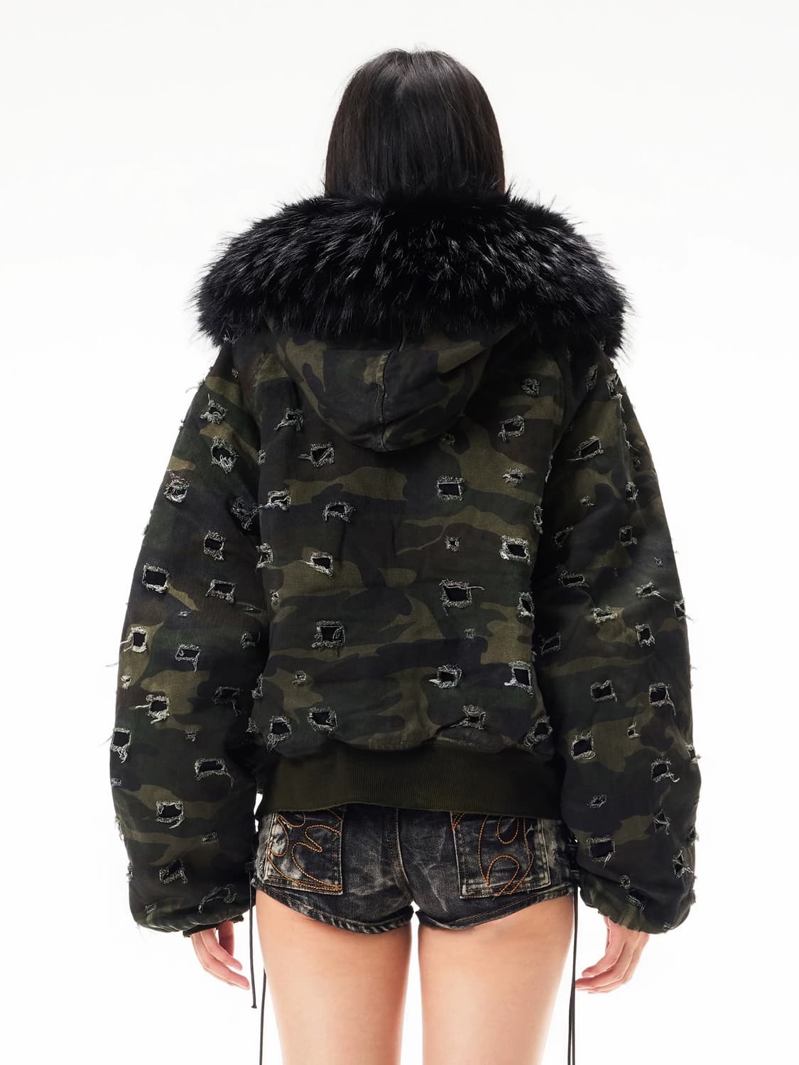 Damaged Black Fur Bomber 상품이미지3