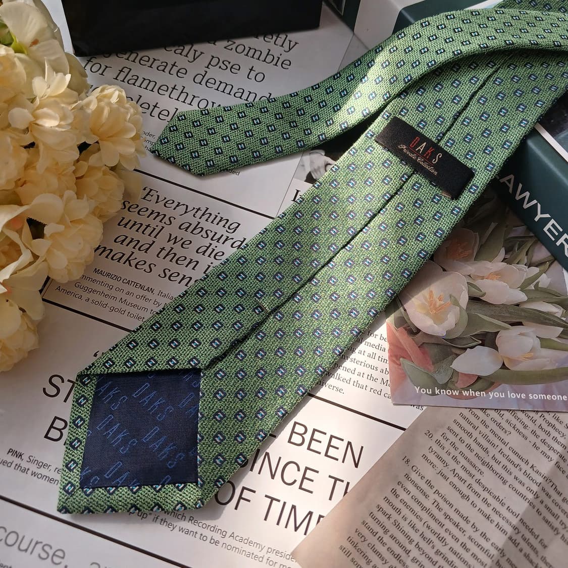 DAKS 닥스 실크 그린 패턴 넥타이 8cm S~A+등급 E815
 상품이미지3