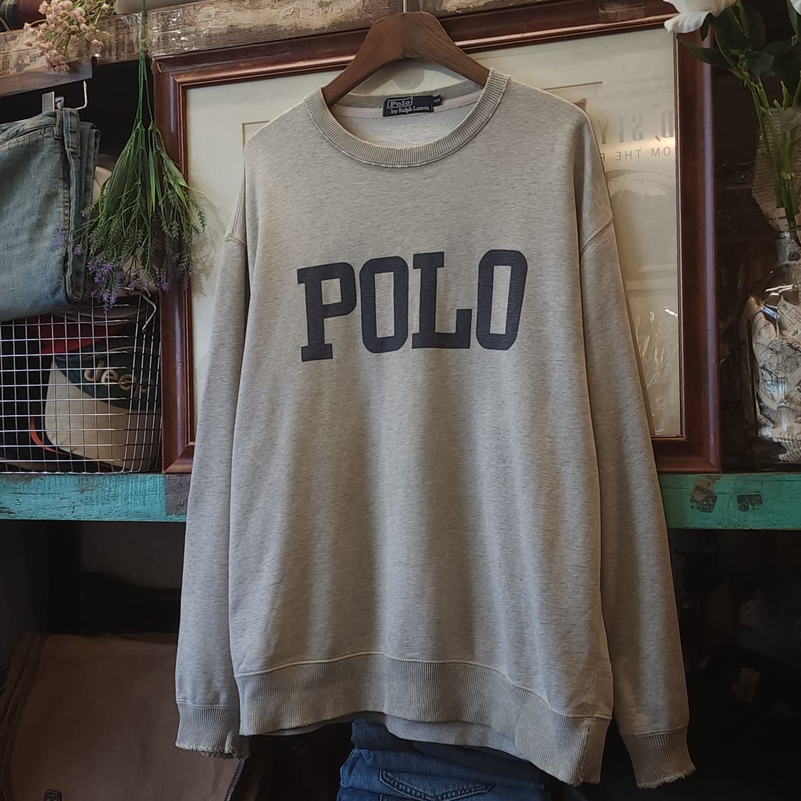 90s 폴로 맨투맨 스웻셔츠 빅로고 그레이 105 상품이미지2