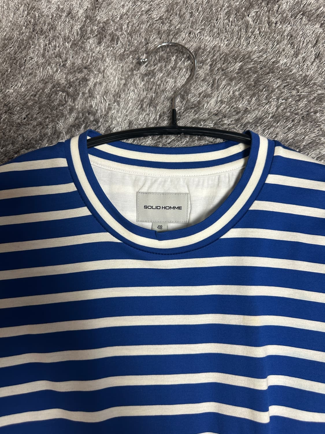 솔리드옴므 절개 스트라이프 반팔 티셔츠 블루 48 사이즈 상품이미지2