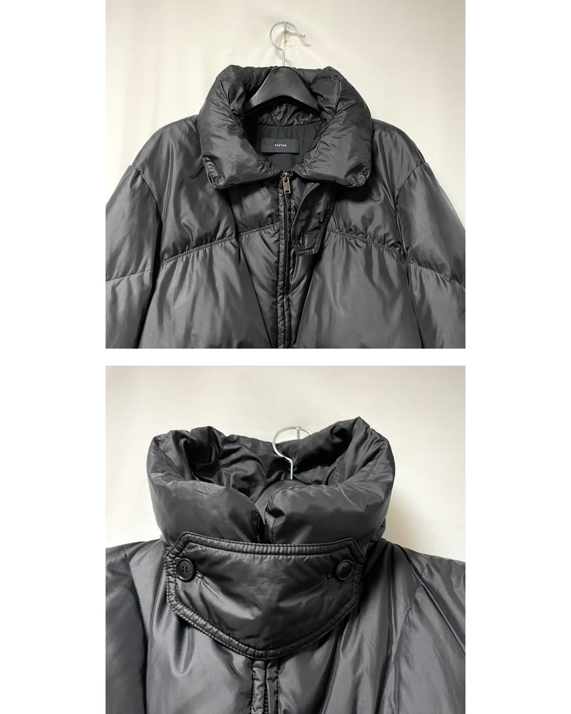 SYSTEM 시스템 여성 오버핏 하이넥 셔링 구스다운 숏패딩 _ 블랙 상품이미지3