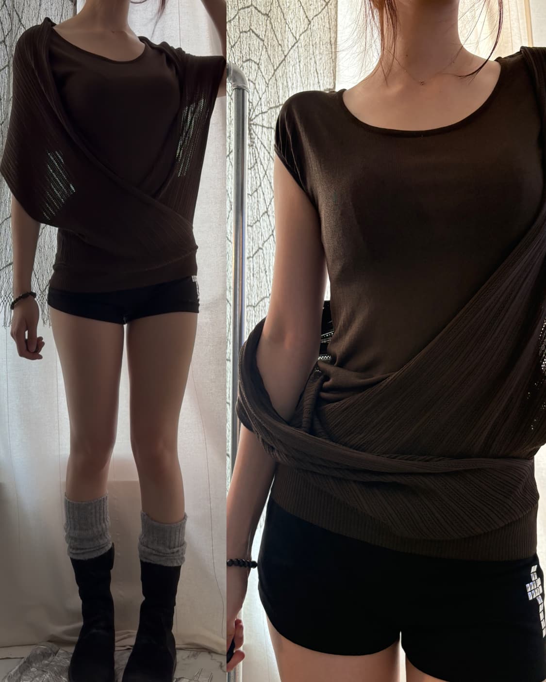 34 deep brown draped top 상품이미지2