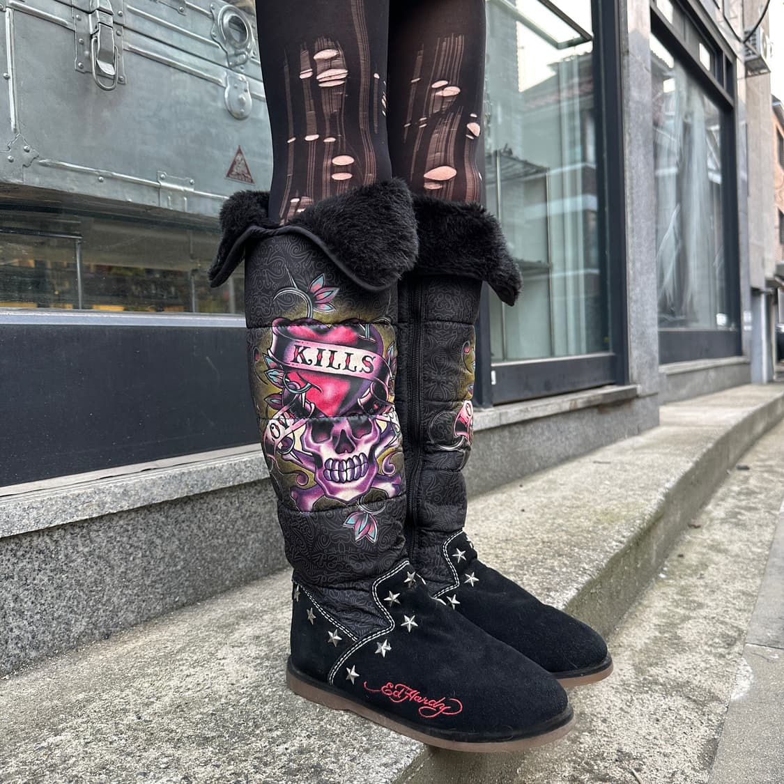 00s 레어 에드하디 스웨이드 니하이 타투 부츠 상품이미지6