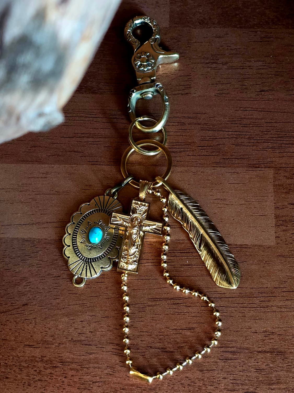 3cross gold brass cross wing  keyring 상품이미지1