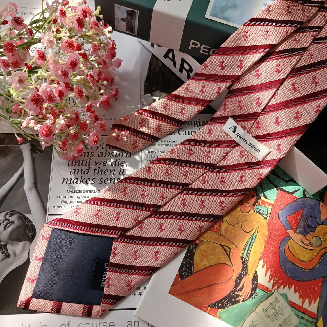 아쿠아스큐텀 스트라이프 도그 패턴 넥타이 9.4cm S~A+등급 E832 상품이미지5