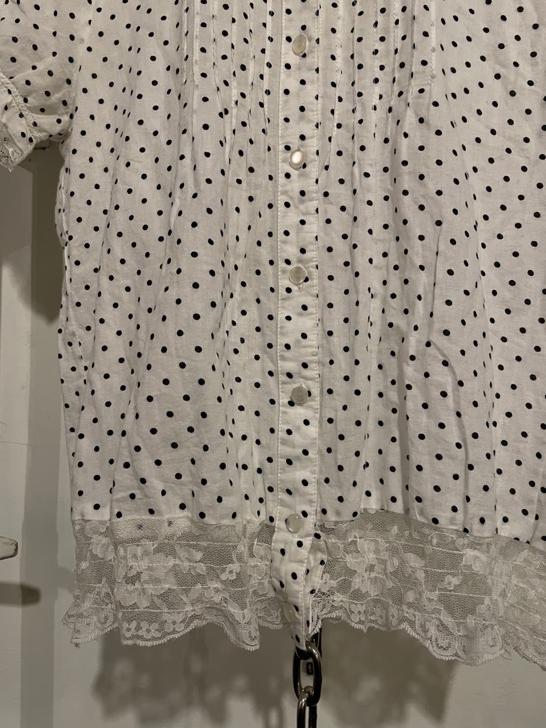 플라워 레이스 도트 패턴 반팔 셔츠 상품이미지3