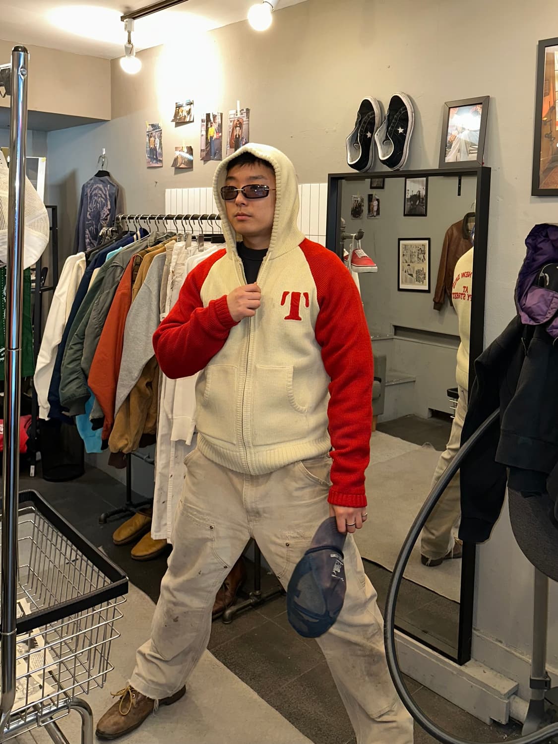 90’s Patina embroidery knit hood zip-up 상품이미지3