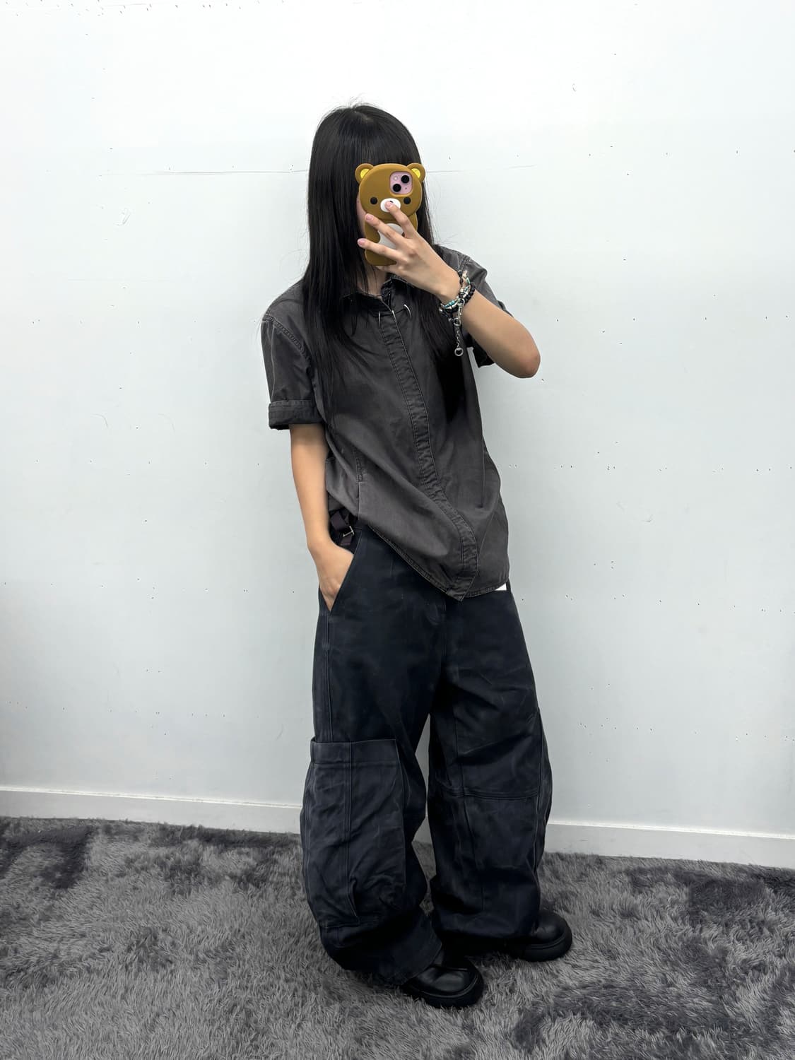 와이드 워싱 디테일 카고 팬츠 상품이미지4