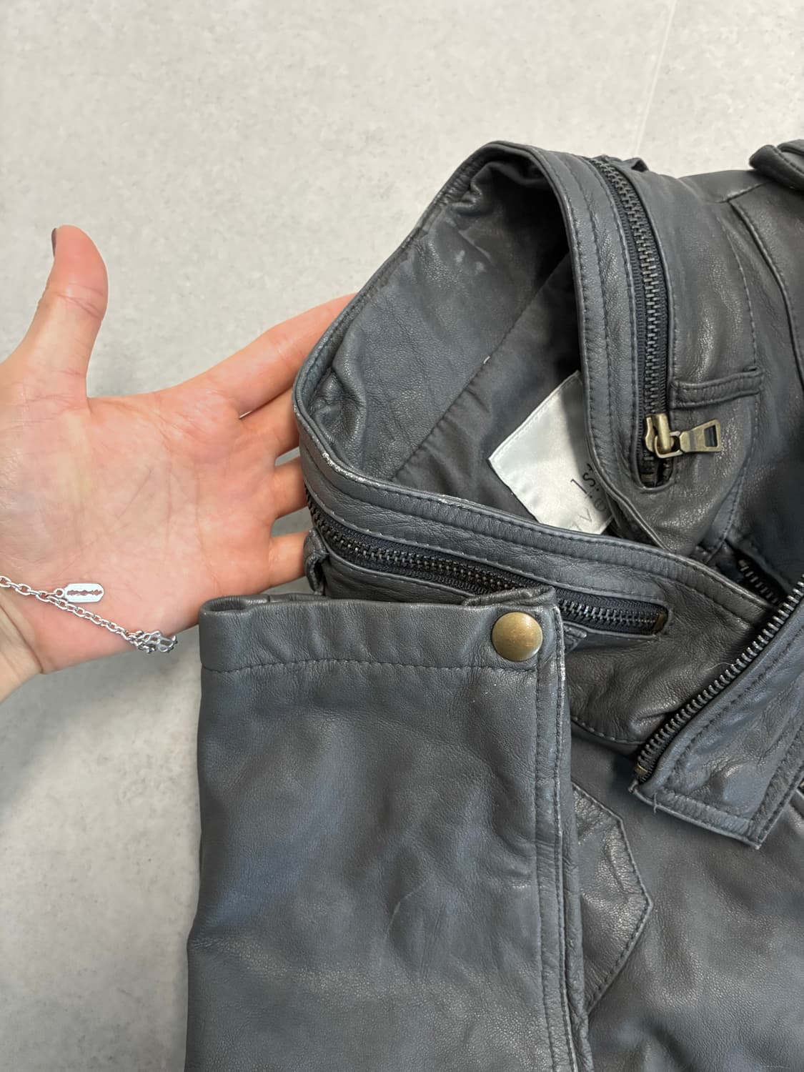 그레이 리얼 레더자켓 상품이미지5