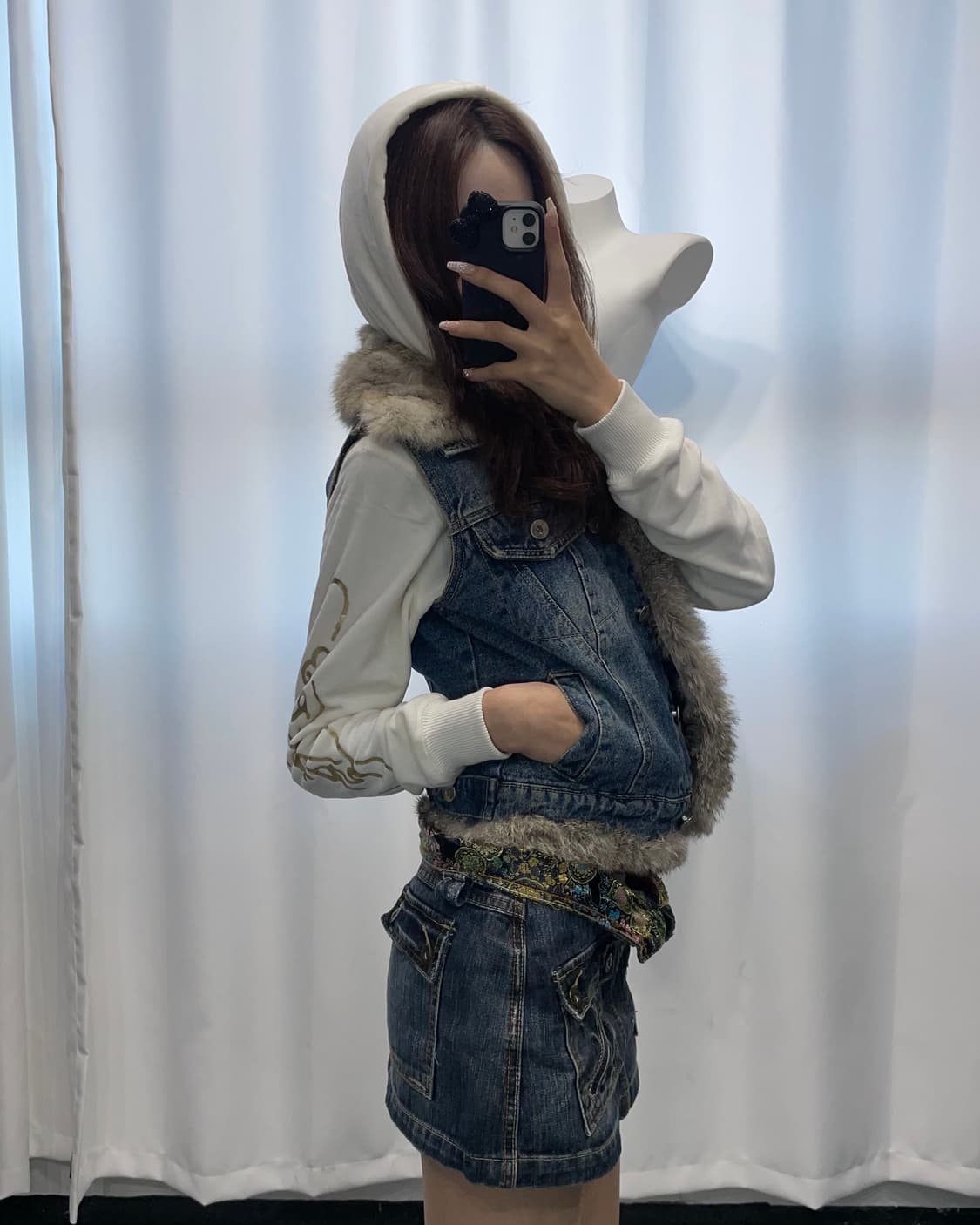 🎸미디움 블루 화이트 퍼 베스트🎸 상품이미지3