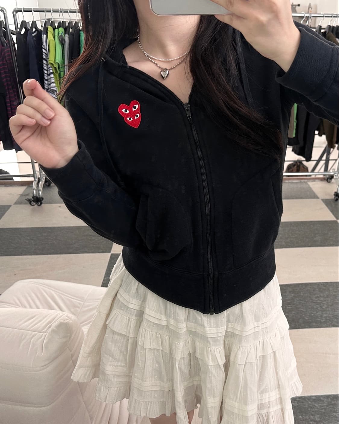 꼼데가르송 더블 하트와펜 블랙 후드집업  상품이미지2