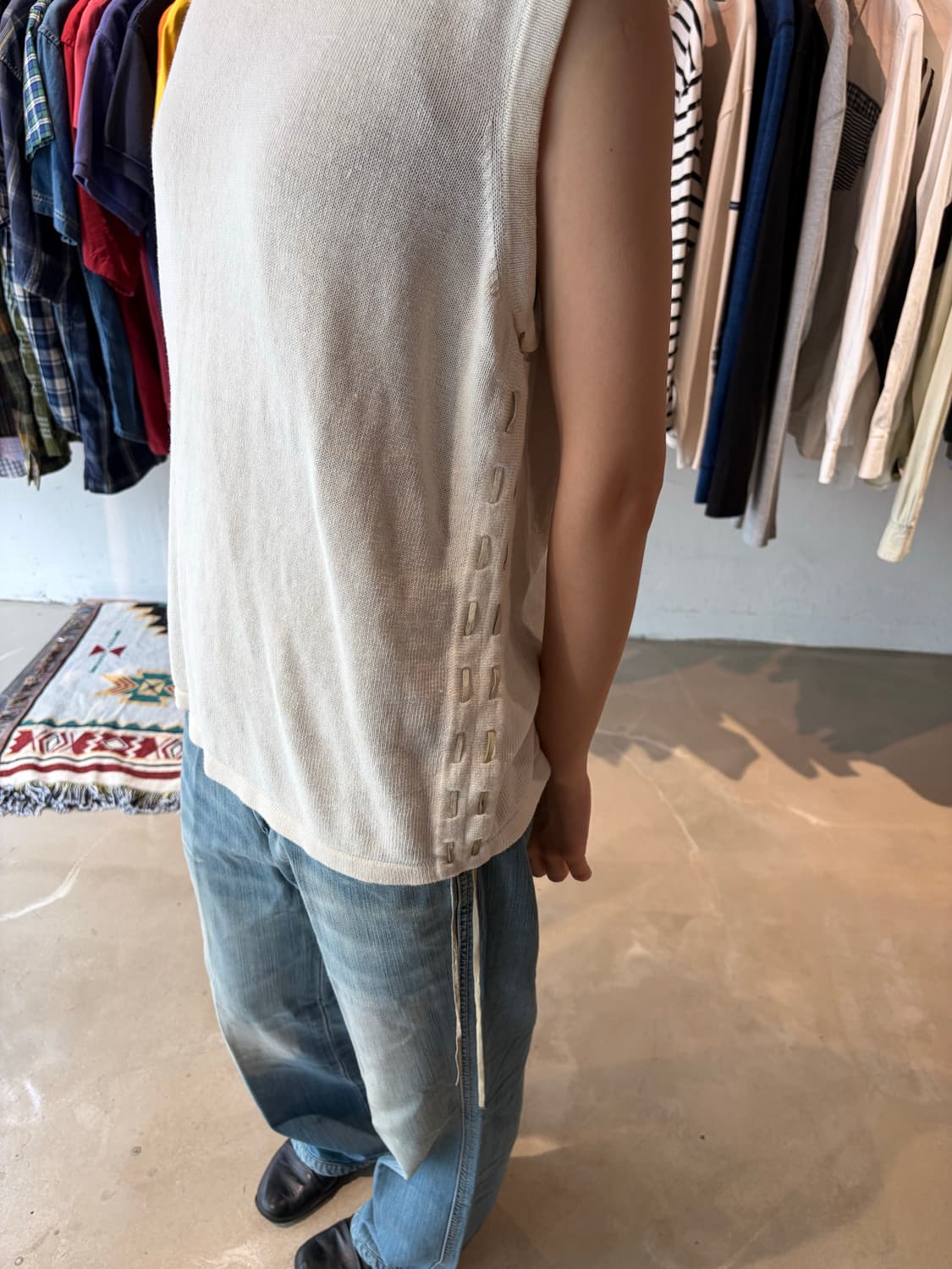 Armani Exchange 레이스업 린넨 슬리브리스 M 상품이미지2