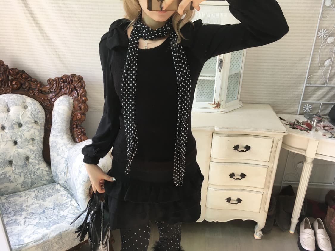 jpn vintage black ribbon knit blouse 상품이미지1