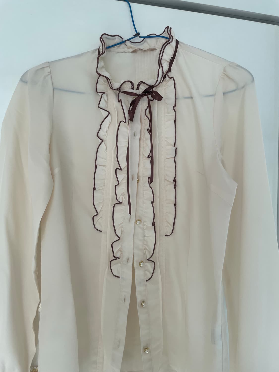 빈티지 모리걸 로리타 프릴 장식 아이보리 블라우스 브라운 상품이미지1