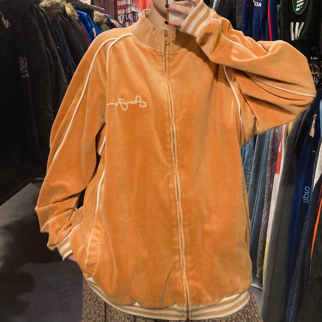 [IM]션존 벨벳 집업 자켓 오렌지 상품이미지5