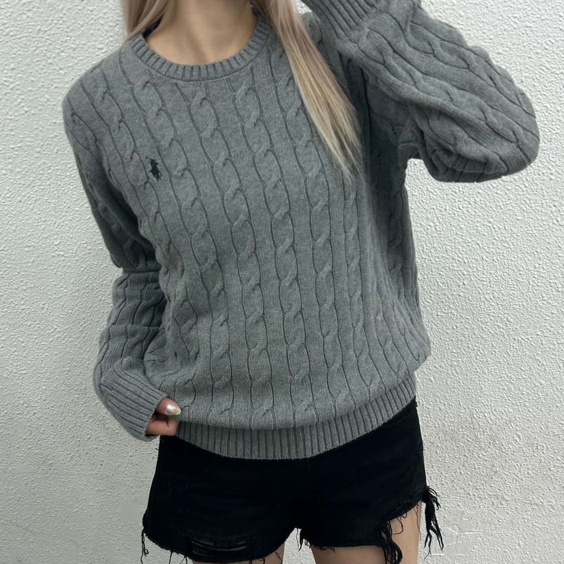 폴로 랄프로렌 네이비포니 그레이 꽈배기 니트 L 상품이미지1