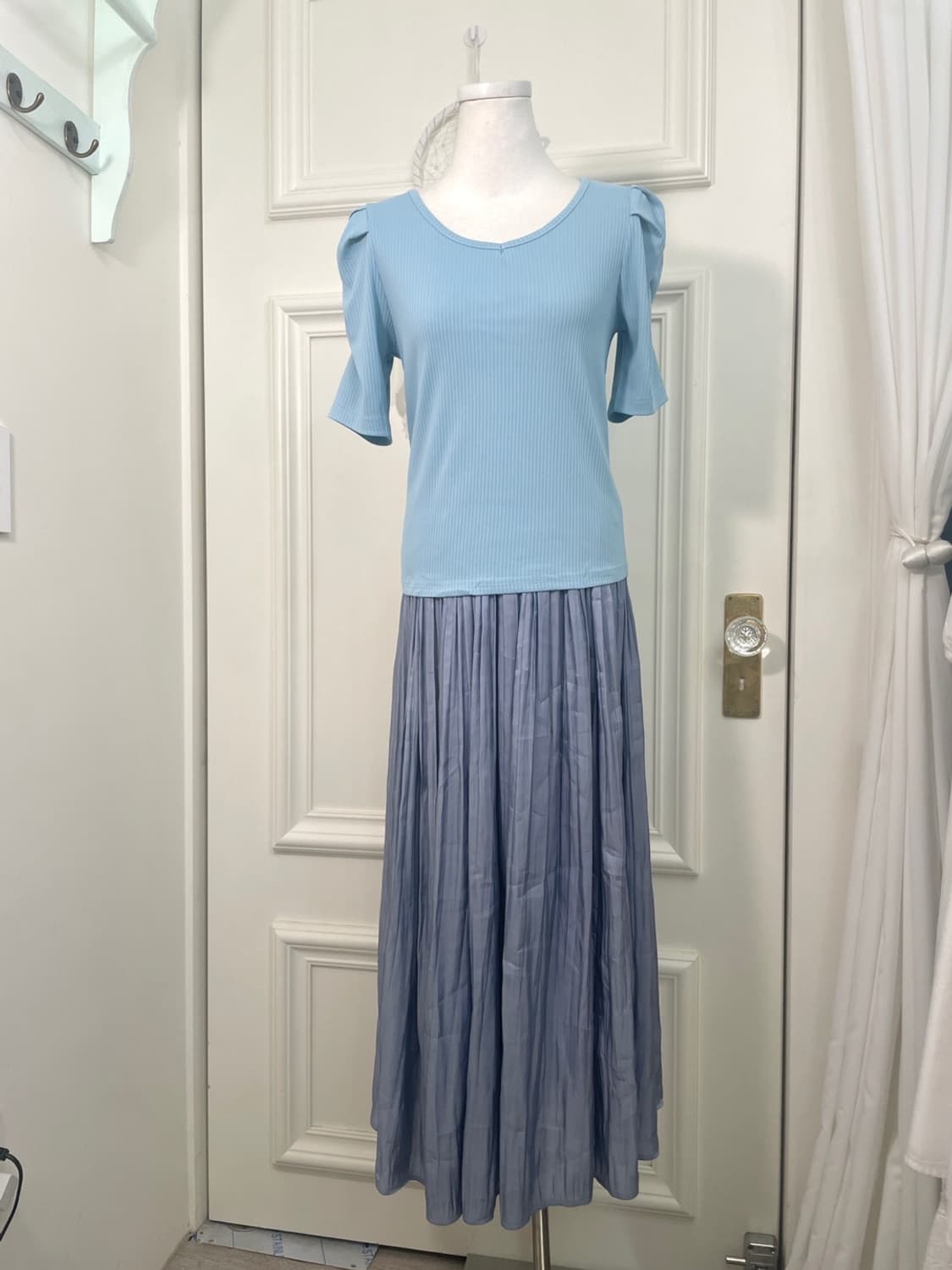 ocean blue puff sleeve summer top(size-F 상품이미지2