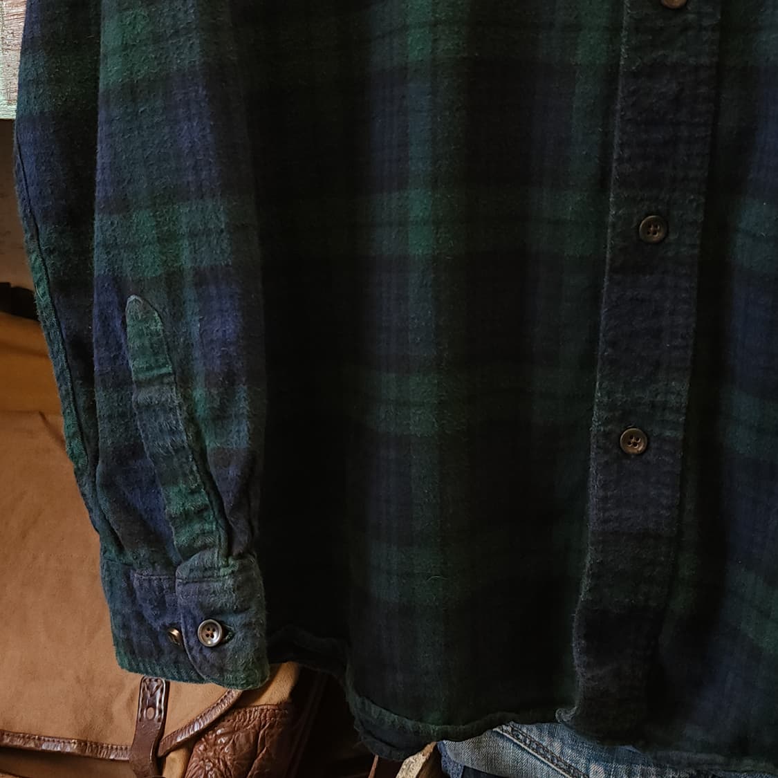 90s 엘엘빈 체크셔츠 플란넬 셔츠 헤비코튼 빅셔츠 블랙와치 패턴 xl 상품이미지6