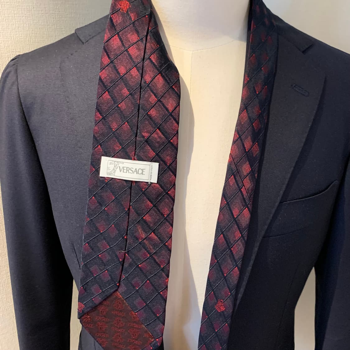 베르사체(VERSACE) 레드 버건디컬러 체크넥타이 명품 100실크 A+ 상품이미지2